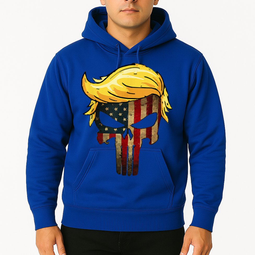 Trump Hair Skull 4th Of July Trump Us Flag Gift Hoodie