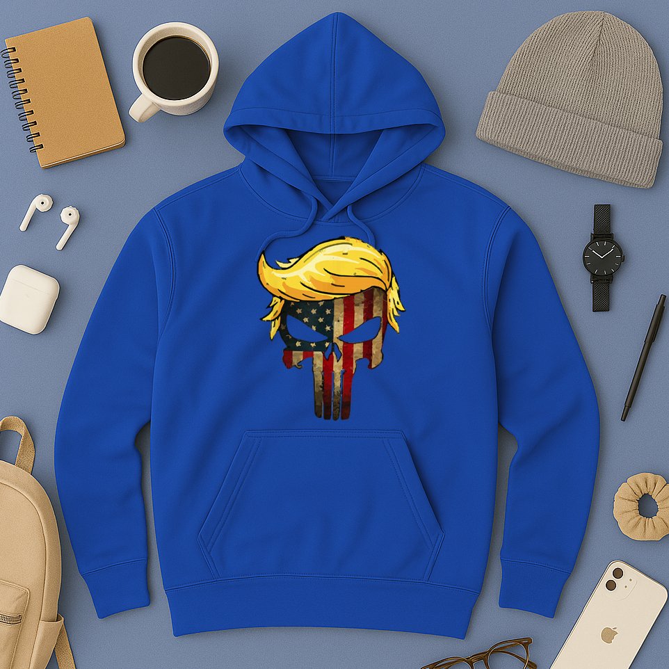 Trump Hair Skull 4th Of July Trump Us Flag Gift Hoodie