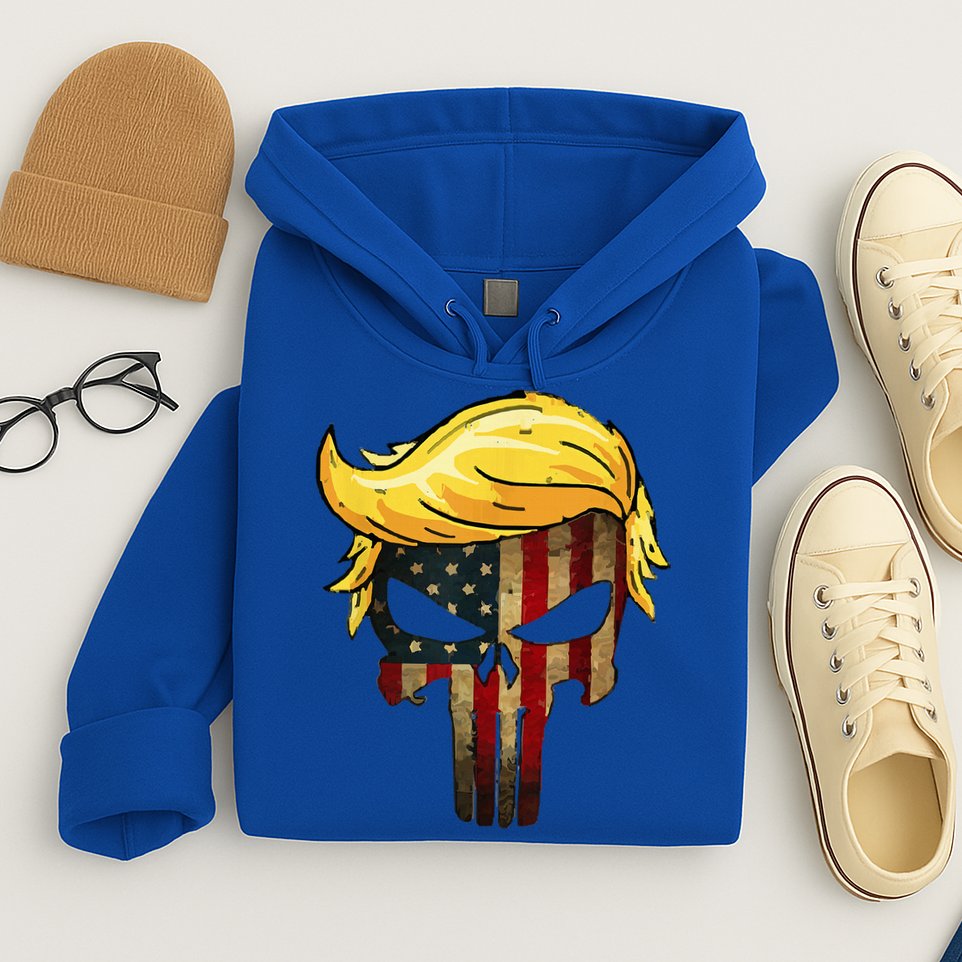 Trump Hair Skull 4th Of July Trump Us Flag Gift Hoodie