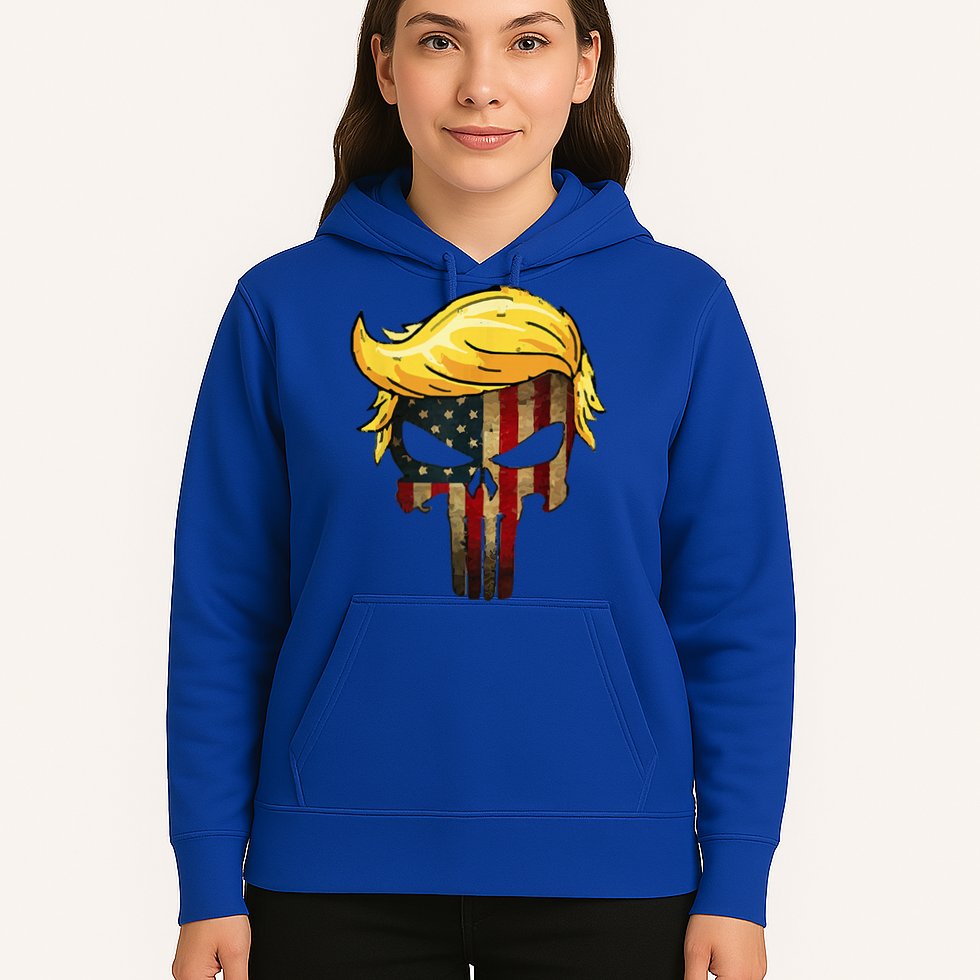 Trump Hair Skull 4th Of July Trump Us Flag Gift Hoodie