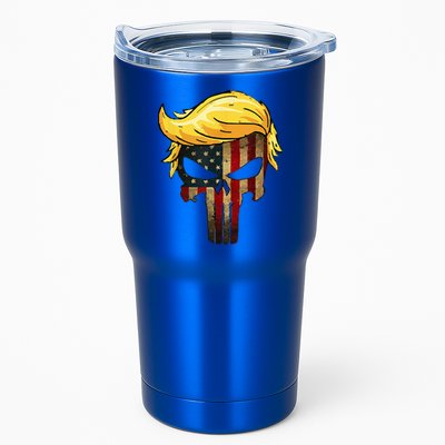 Trump Hair Skull 4th Of July Trump Us Flag Gift Tumbler
