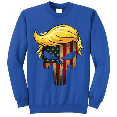 Trump Hair Skull 4th Of July Trump Us Flag Gift Tall Sweatshirt