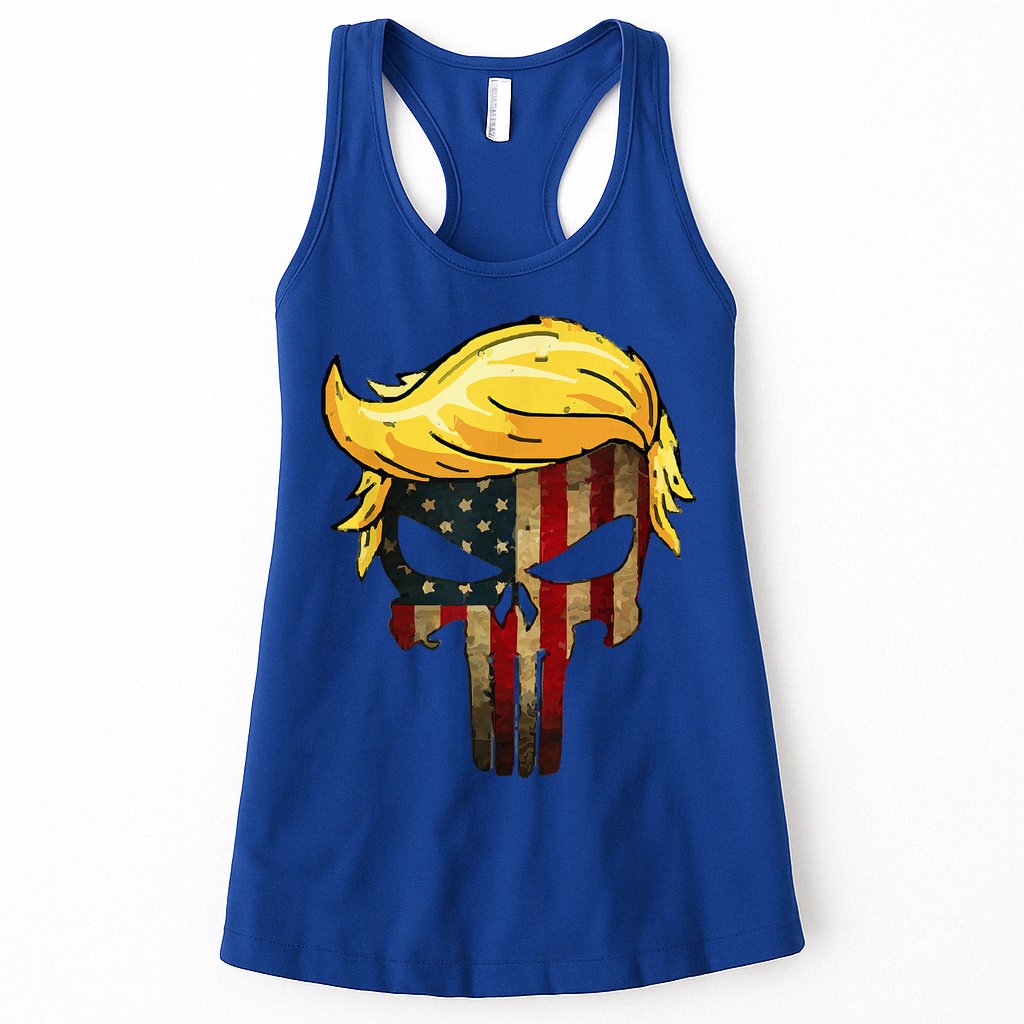 Trump Hair Skull 4th Of July Trump Us Flag Gift Womens Tank Top