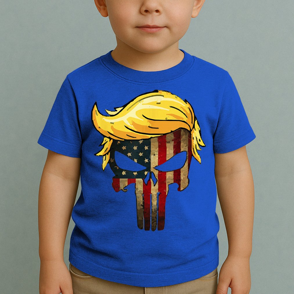 Trump Hair Skull 4th Of July Trump Us Flag Gift Toddler T-Shirt