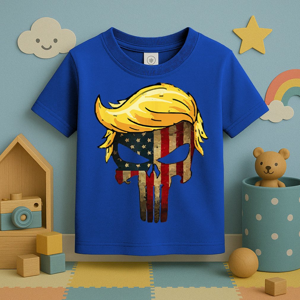 Trump Hair Skull 4th Of July Trump Us Flag Gift Toddler T-Shirt