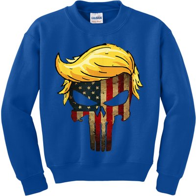 Trump Hair Skull 4th Of July Trump Us Flag Gift Kids Sweatshirt