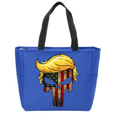 Trump Hair Skull 4th Of July Trump Us Flag Gift Zip Tote Bag