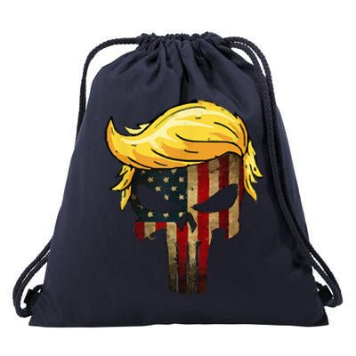 Trump Hair Skull 4th Of July Trump Us Flag Gift Drawstring Bag