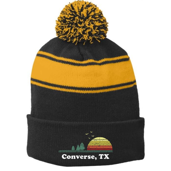 Texas Home Souvenir Print Stripe Pom Pom Beanie