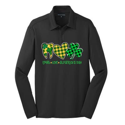 Tooth Heart Shamrock Dentist Dental St Patrick's Day Gift Great Gift Silk Touch Performance Long Sleeve Polo