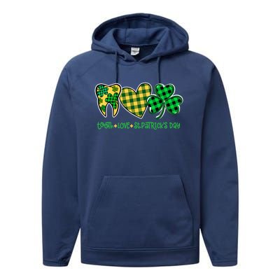 Tooth Heart Shamrock Dentist Dental St Patrick's Day Gift Great Gift Performance Fleece Hoodie