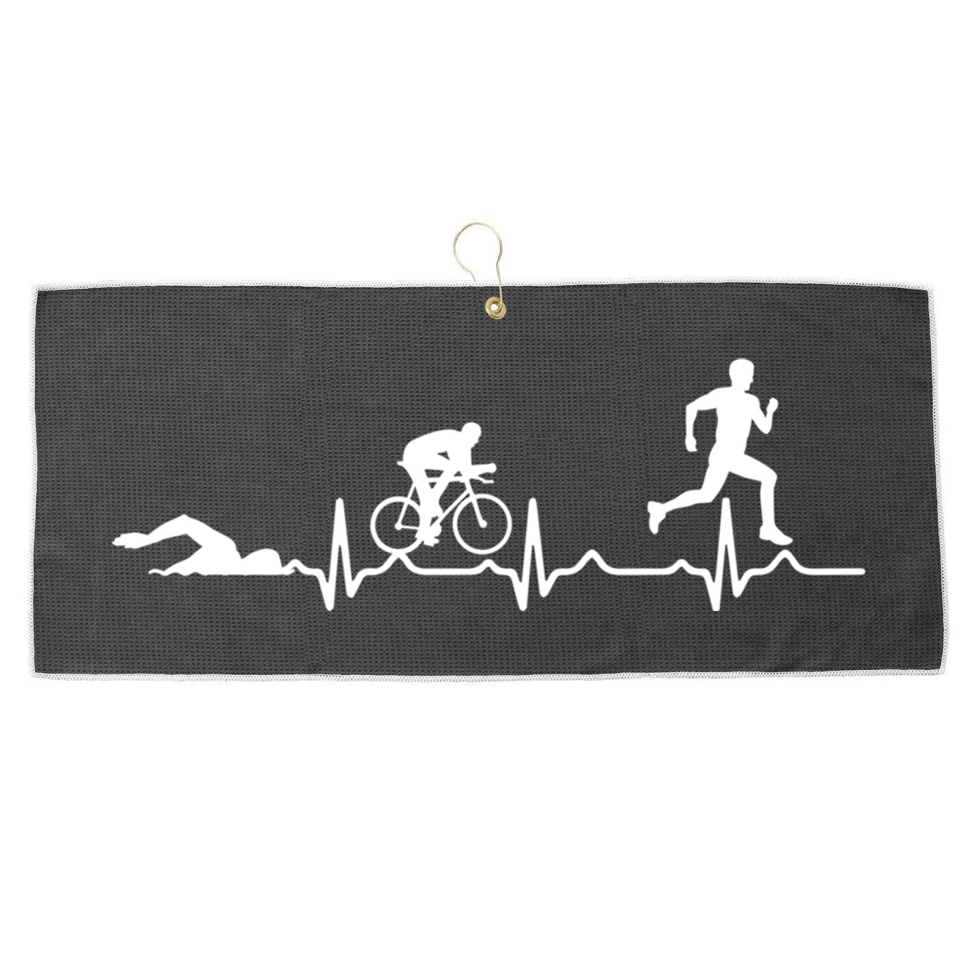 Triathlon Heartbeat Swim Cycle Run Athletes Cool Gift Large Microfiber Waffle Golf Towel