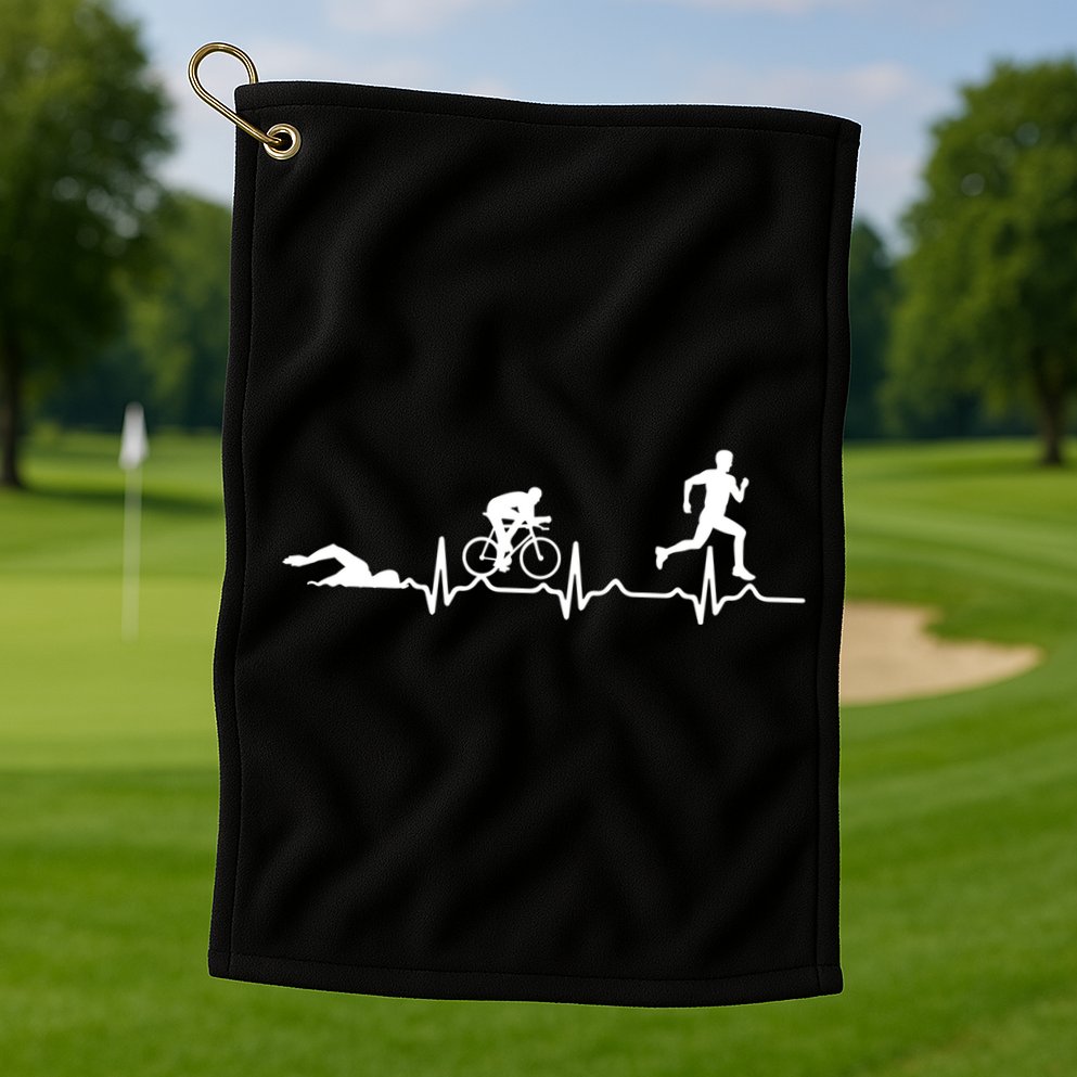 Triathlon Heartbeat Swim Cycle Run Athletes Cool Gift Golf Towel