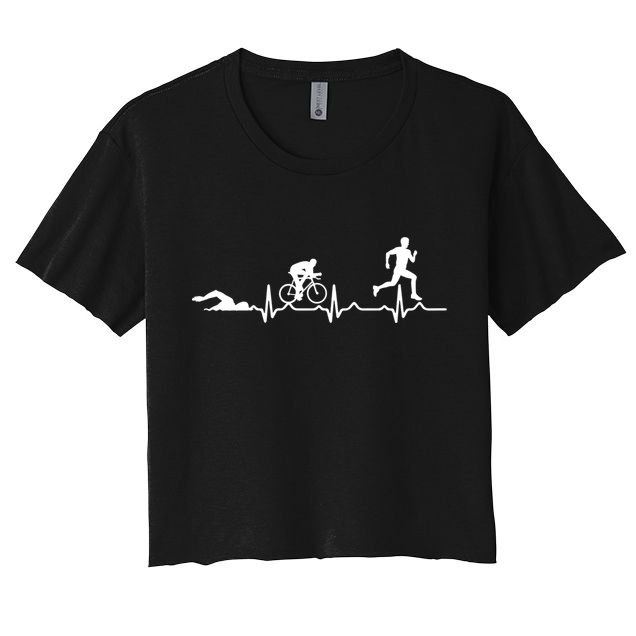 Triathlon Heartbeat Swim Cycle Run Athletes Cool Gift Crop Top