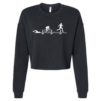 Triathlon Heartbeat Swim Cycle Run Athletes Cool Gift Cropped Pullover Crew
