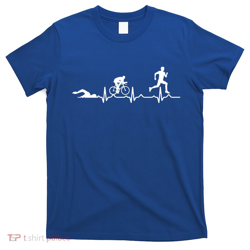 Triathlon Heartbeat Swim Cycle Run Athletes Cool Gift T-Shirt