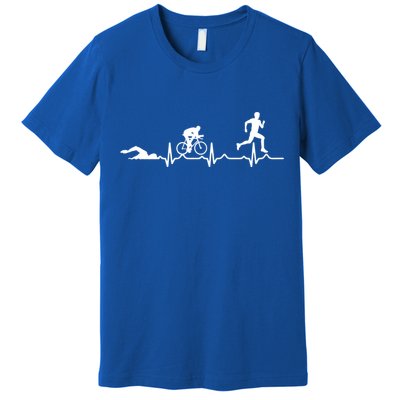 Triathlon Heartbeat Swim Cycle Run Athletes Cool Gift Premium T-Shirt