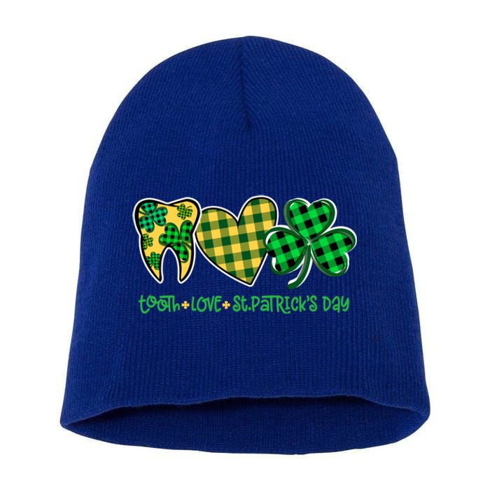 Tooth Heart Shamrock Dentist Dental St Patrick's Day Gift Cool Gift Short Acrylic Beanie