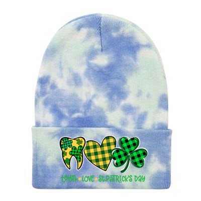 Tooth Heart Shamrock Dentist Dental St Patrick's Day Gift Cool Gift Tie Dye 12in Knit Beanie