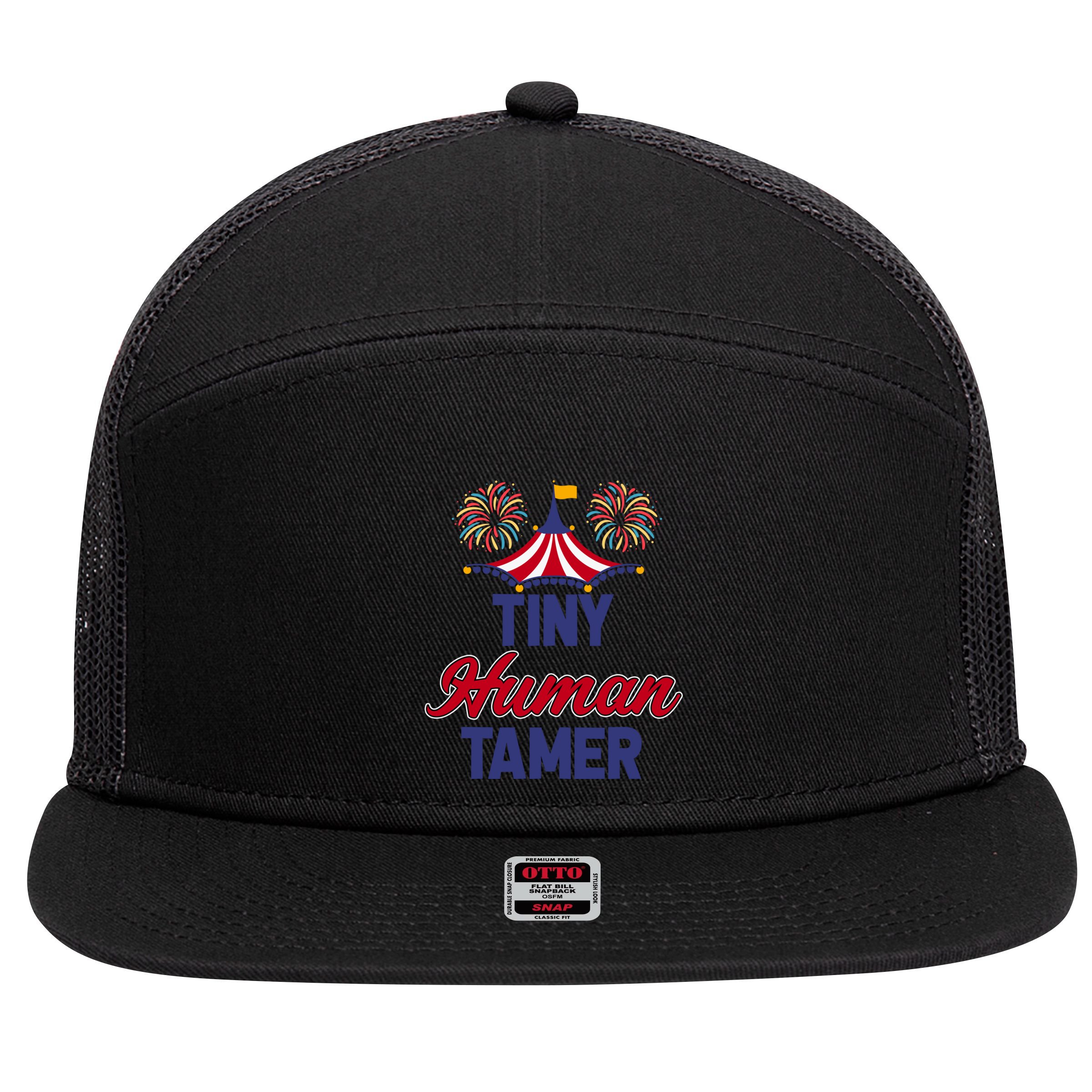 Tiny Hu Tamer Circus Carnival Ring Master Teacher Parent Gift 7 Panel Mesh Trucker Snapback Hat