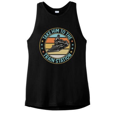 Take Him To The Train Station Funny Xmas Train Stationtrain Lover Ladies PosiCharge Tri-Blend Wicking Tank