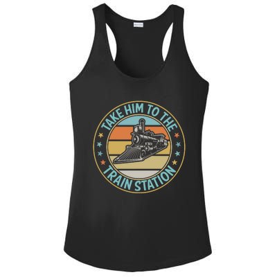 Take Him To The Train Station Funny Xmas Train Stationtrain Lover Ladies PosiCharge Competitor Racerback Tank