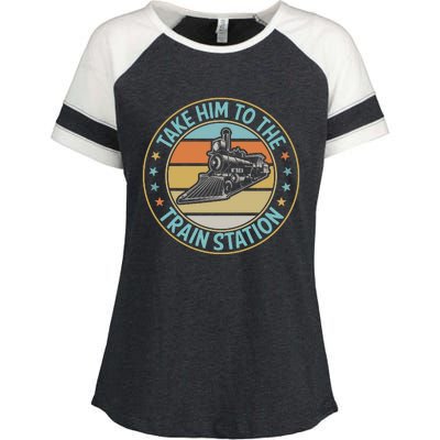 Take Him To The Train Station Funny Xmas Train Stationtrain Lover Enza Ladies Jersey Colorblock Tee