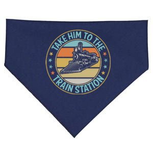 Take Him To The Train Station Funny Xmas Train Stationtrain Lover USA-Made Doggie Bandana