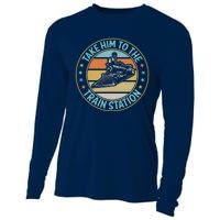 Take Him To The Train Station Funny Xmas Train Stationtrain Lover Cooling Performance Long Sleeve Crew