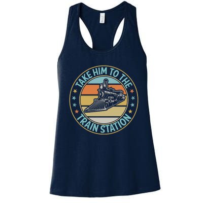 Take Him To The Train Station Funny Xmas Train Stationtrain Lover Women's Racerback Tank