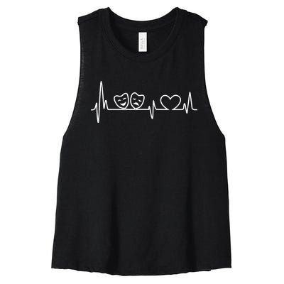 Theatre Heartbeat Theater Gift Nerd Drama Rehearsal Gift Women's Racerback Cropped Tank