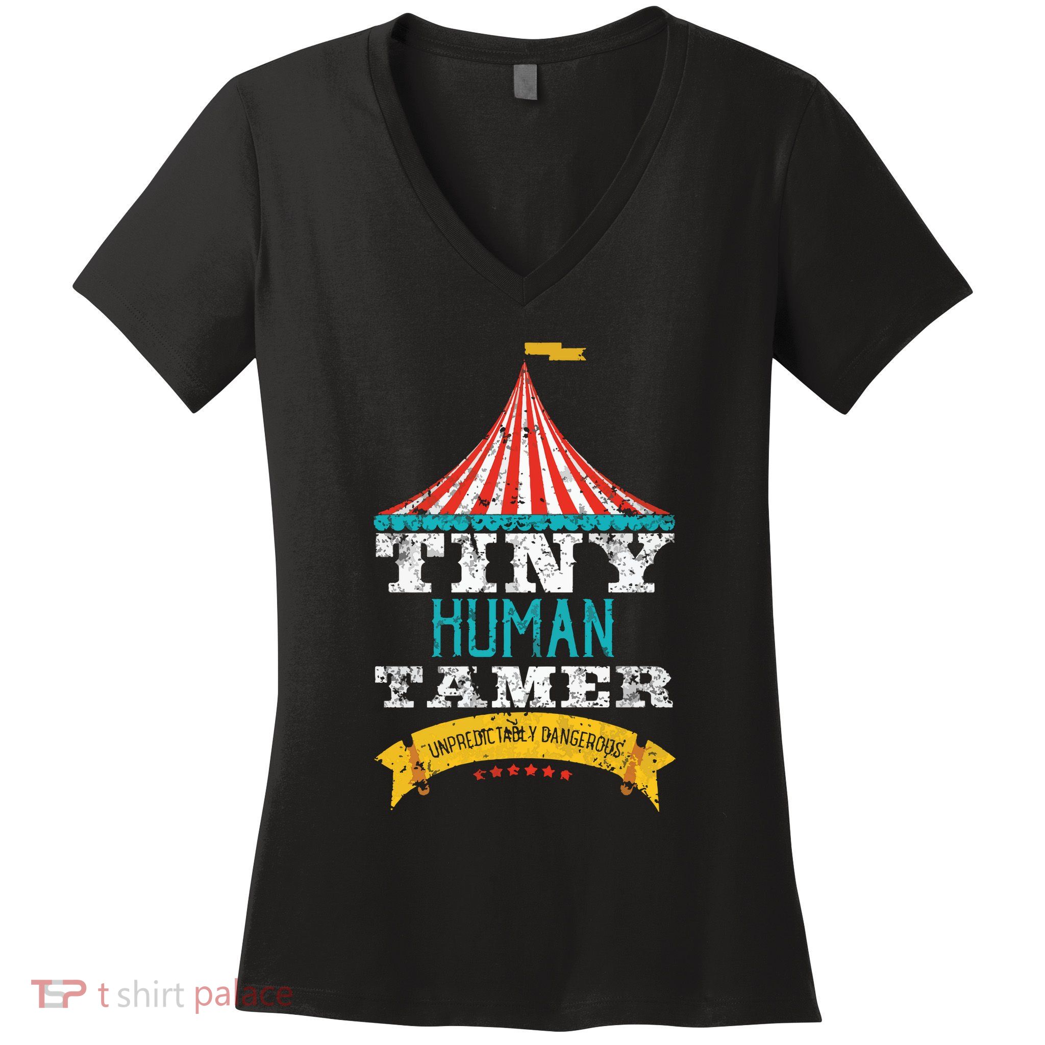 Tiny Human Tamer Circus Teacher Cute Childcare Provider Women's V-Neck T-Shirt