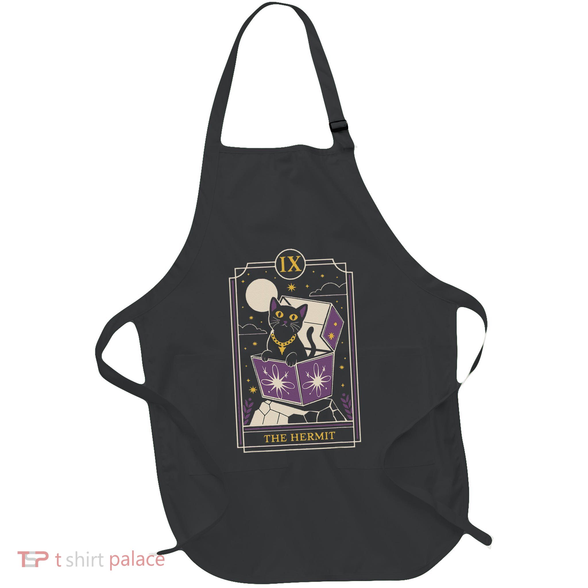 The Hermit Tarot Card Cat In A Box Fortune Teller Cat Lover Full-Length Apron With Pockets