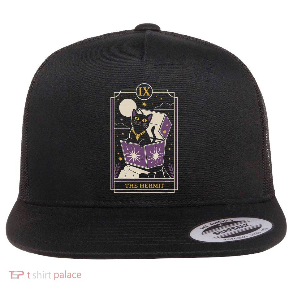 The Hermit Tarot Card Cat In A Box Fortune Teller Cat Lover Flat Bill Trucker Hat