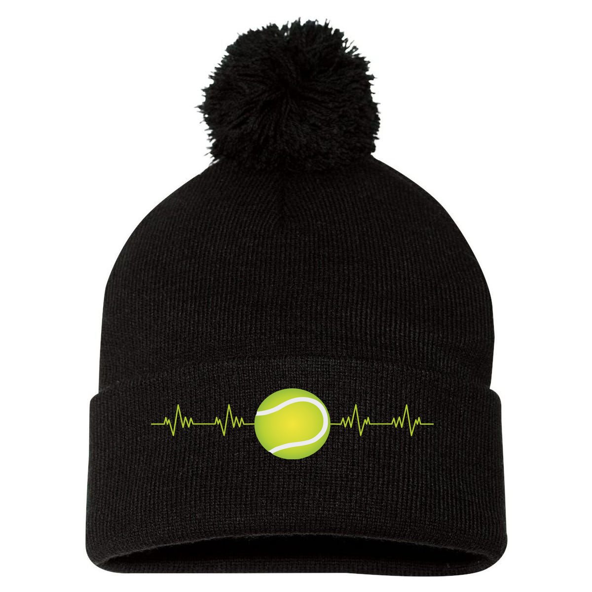 Tennis Heartbeat Pom Pom 12in Knit Beanie