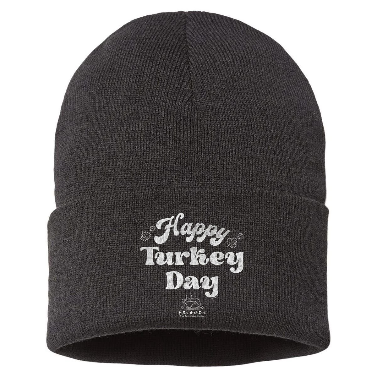 Thanksgiving Happy Turkey Day Vintage Text Sustainable Knit Beanie