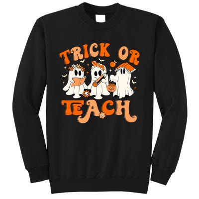 Teacher Halloween Trick Or Teach Retro Groovy Floral Ghost Sweatshirt