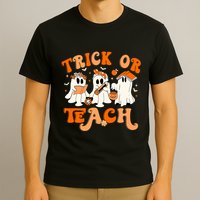 Teacher Halloween Trick Or Teach Retro Groovy Floral Ghost T-Shirt