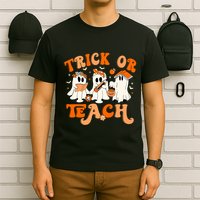 Teacher Halloween Trick Or Teach Retro Groovy Floral Ghost T-Shirt