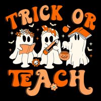 Teacher Halloween Trick Or Teach Retro Groovy Floral Ghost T-Shirt