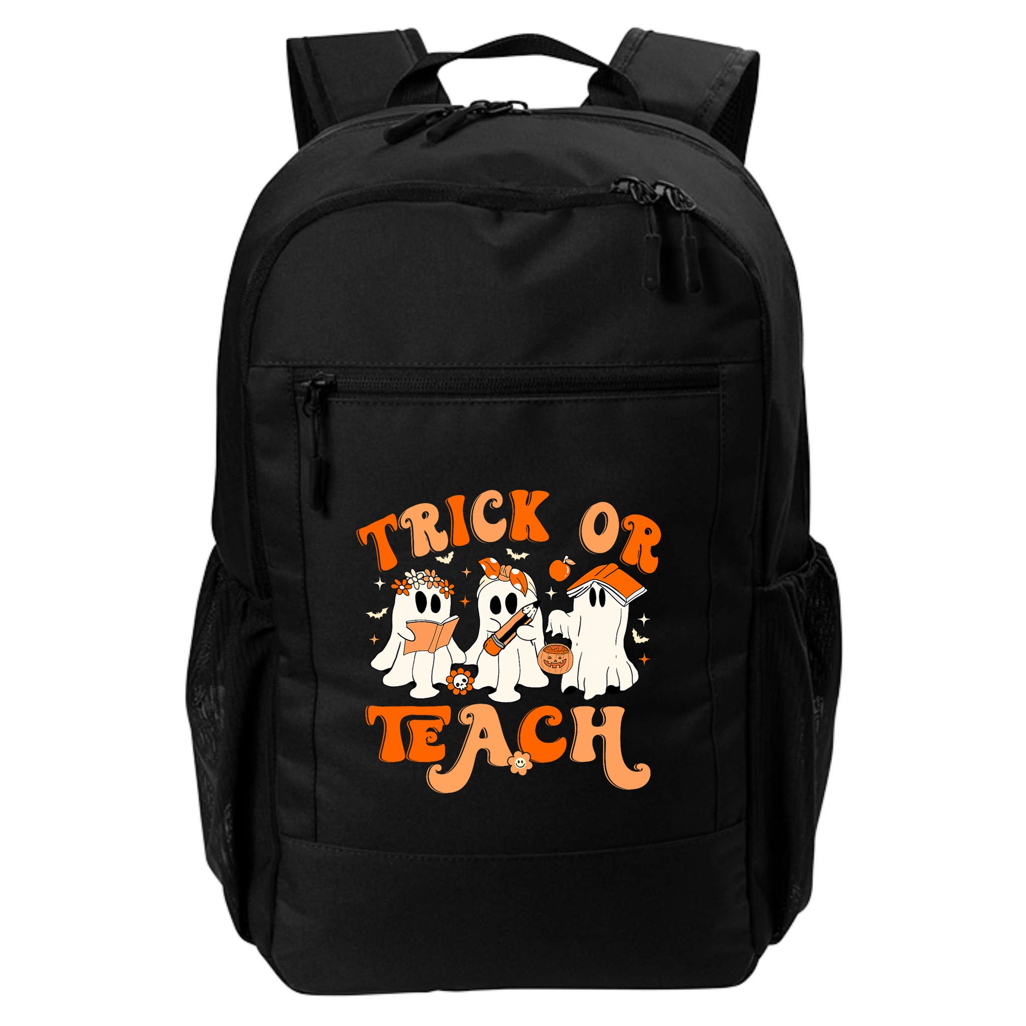 Teacher Halloween Trick Or Teach Retro Groovy Floral Ghost Backpack