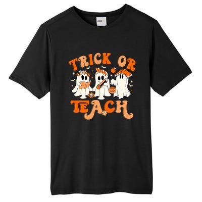 Teacher Halloween Trick Or Teach Retro Groovy Floral Ghost Tall Fusion ChromaSoft Performance T-Shirt