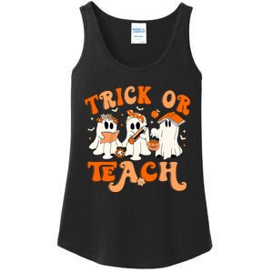 Teacher Halloween Trick Or Teach Retro Groovy Floral Ghost Ladies Essential Tank