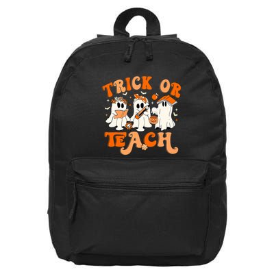 Teacher Halloween Trick Or Teach Retro Groovy Floral Ghost 16 in Basic Backpack