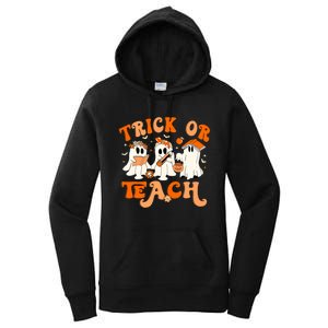 Teacher Halloween Trick Or Teach Retro Groovy Floral Ghost Women's Pullover Hoodie