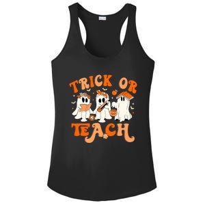 Teacher Halloween Trick Or Teach Retro Groovy Floral Ghost Ladies PosiCharge Competitor Racerback Tank