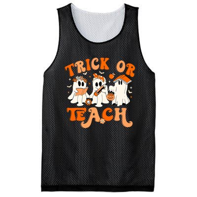 Teacher Halloween Trick Or Teach Retro Groovy Floral Ghost Mesh Reversible Basketball Jersey Tank