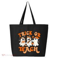 Teacher Halloween Trick Or Teach Retro Groovy Floral Ghost 25L Jumbo Tote