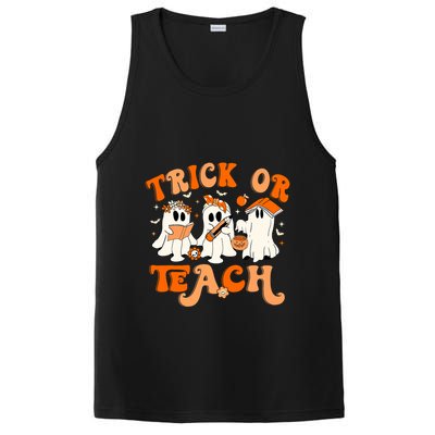 Teacher Halloween Trick Or Teach Retro Groovy Floral Ghost PosiCharge Competitor Tank