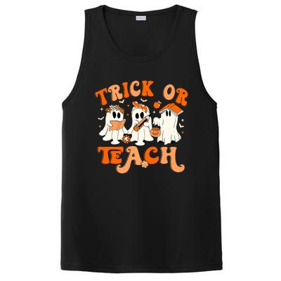 Teacher Halloween Trick Or Teach Retro Groovy Floral Ghost PosiCharge Competitor Tank